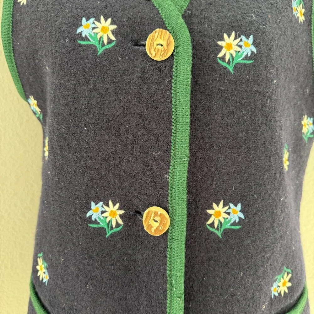 Vintage 80s SONNWEND Exklusiv Pfister Austrian Edelweiss Wool Vest Blue S/M